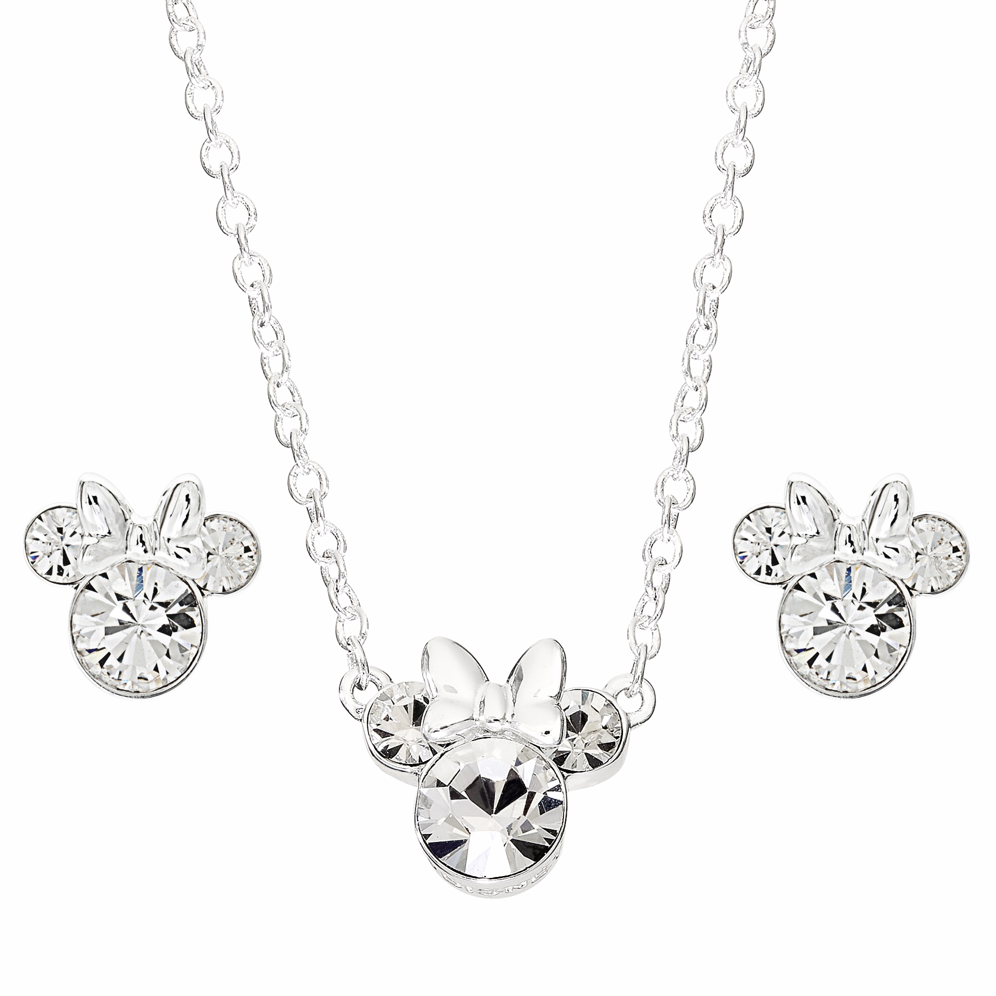 Disney Women's Mickey And Minnie Mouse Sterling Silver Interlocking Necklace,  18