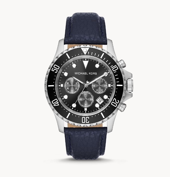 Michael Kors Everest Chronograph Navy Leather Watch 45mm - Sunlab Malta