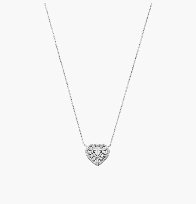 Michael Kors Premium 925 Sterling Silver Tapered Baguette Heart Pendant ...